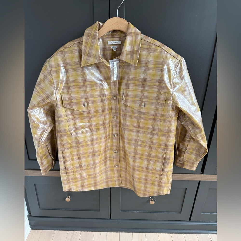 NWT • Madewell Laminated Oversized Shirt-Jacket in Yarn-Dyed Plaid •M - Picture 3 of 10